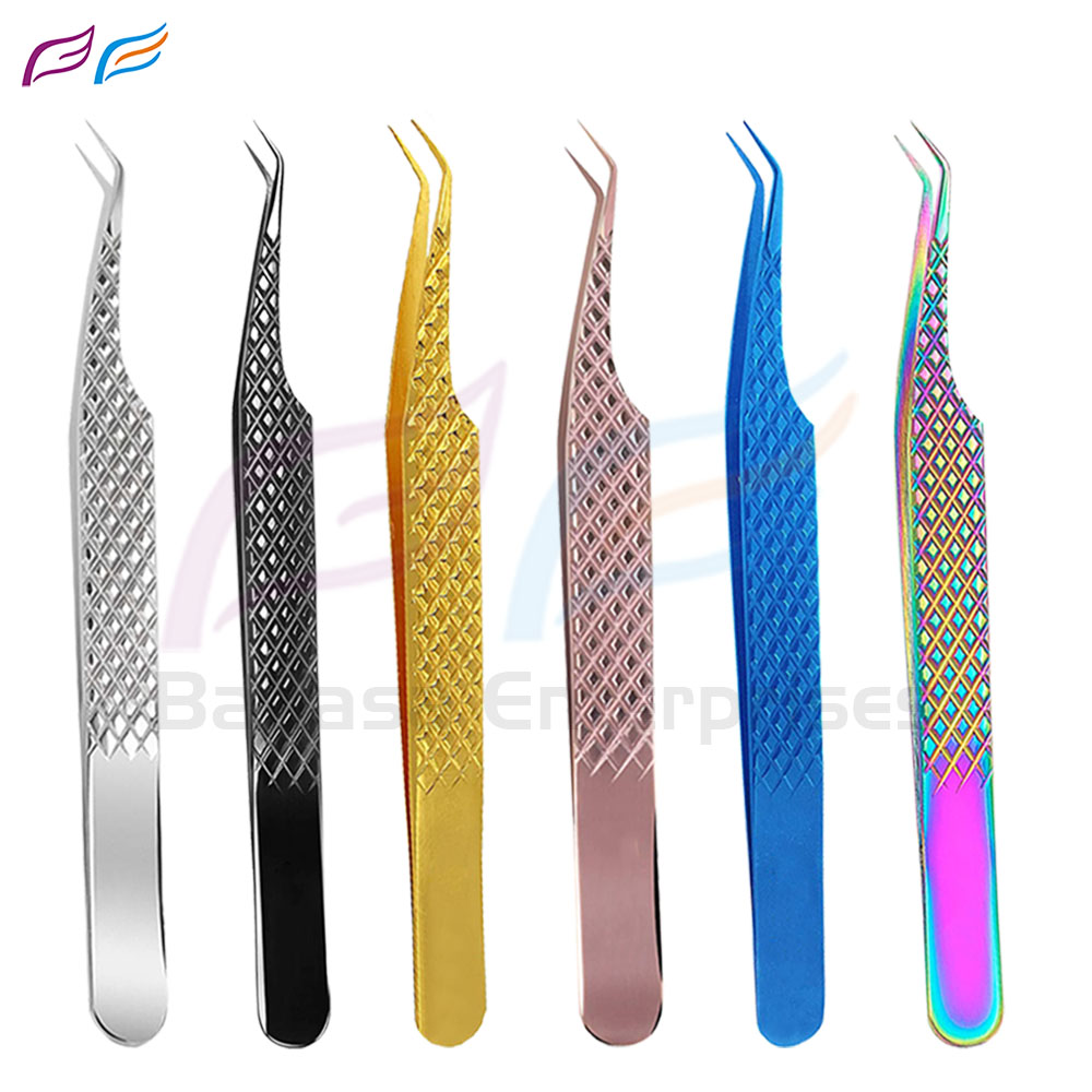 Diamond Print 45 Degree Lash Tweezers